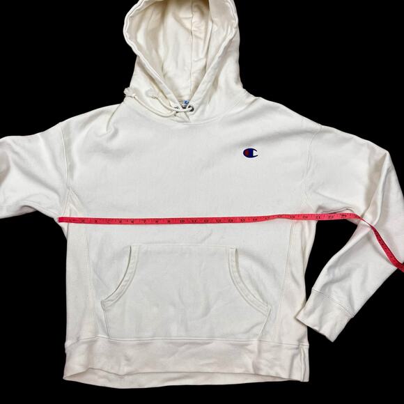 Champion Reverse Weave Hoodie L Cream GF757 Heavyweight Sweatshirt Logo Womens - Picture 3 of 16